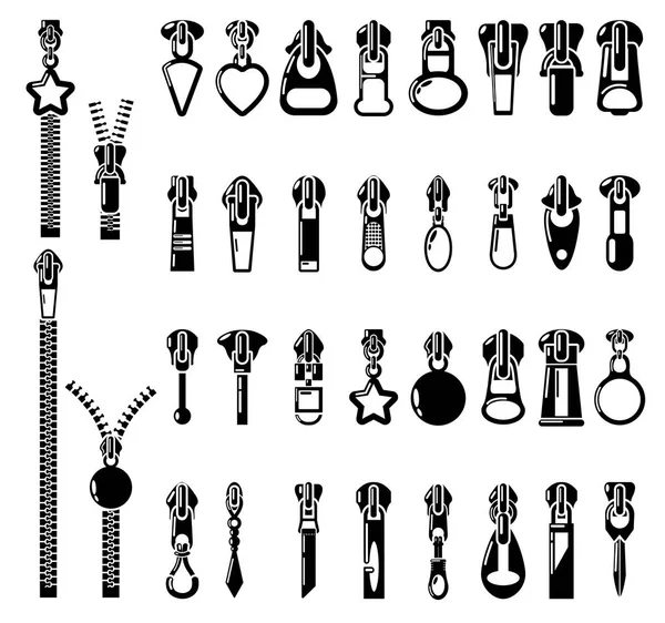 Metal zipper puller icons set, simple style — Stock Vector