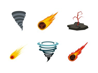 Doğal afet simge seti, düz stil