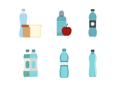 Su şişesi simge seti, düz stil