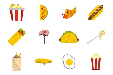 Gıda simge seti, düz stil