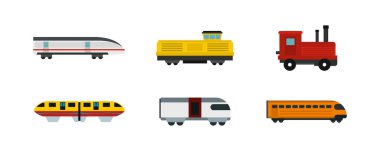 Tren simge seti, düz stil