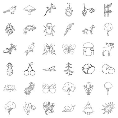 Canlı doğa Icons set, anahat stili