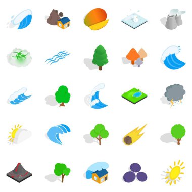 Doğa Icons set, izometrik tarzı ile birlik