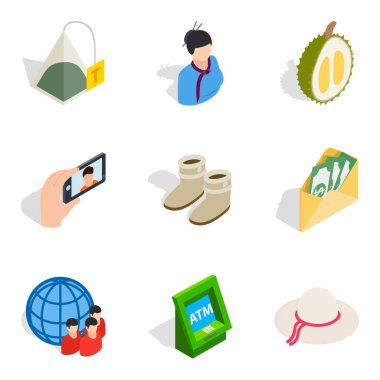 Kadın şirket Icons set, izometrik stili
