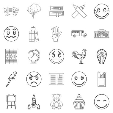 Keşfetmek dünya Icons set, anahat tarzı