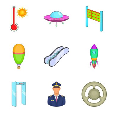 Uçuş Havacılık Icons set, karikatür tarzı