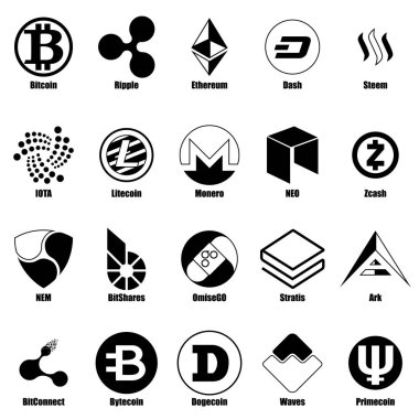 Cryptocurrency türleri Icons set, basit tarzı