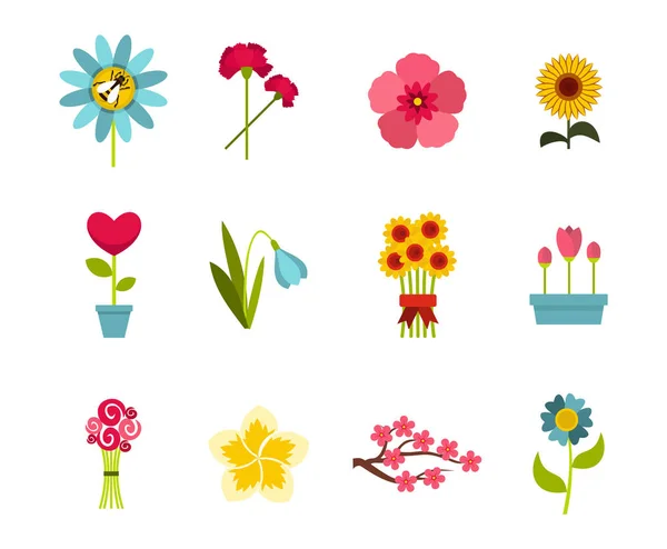 Virág ikon készlet, lapos stílusú — Stock Vector
