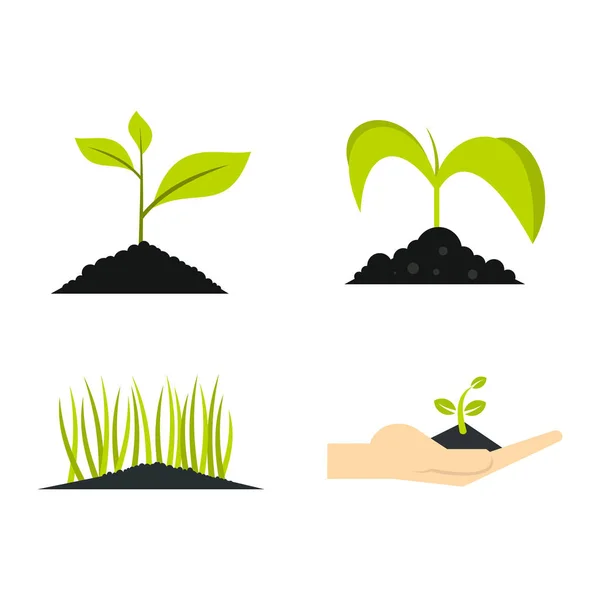 Földi növény ikon készlet, lapos stílusú — Stock Vector