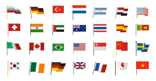 Conjunto de ícones de bandeira do país, estilo plano — Vetor de Stock