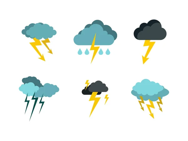 Conjunto de ícone de parafuso de nuvem de tempestade, estilo plano — Vetor de Stock
