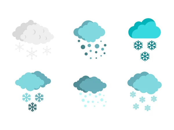 Ensemble d'icônes nuage de neige, style plat — Image vectorielle