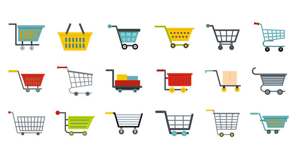 Shop cart icon set, flat style