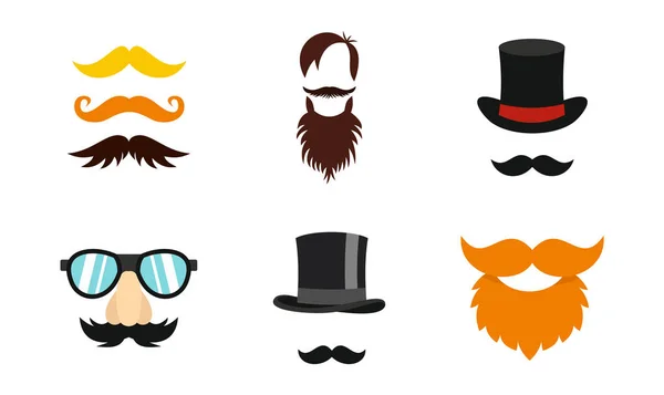 Conjunto de iconos de bigote, estilo plano — Vector de stock