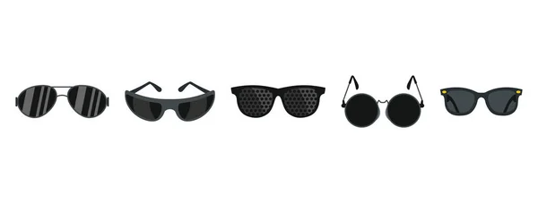 Conjunto de ícones de óculos pretos, estilo plano — Vetor de Stock