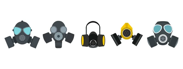 Conjunto de ícones de máscara de gás, estilo plano — Vetor de Stock