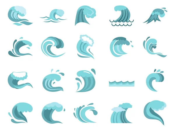 Conjunto de iconos de onda, estilo plano — Vector de stock