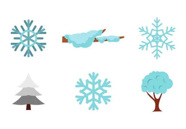 Conjunto de ícones de neve, estilo plano — Vetor de Stock
