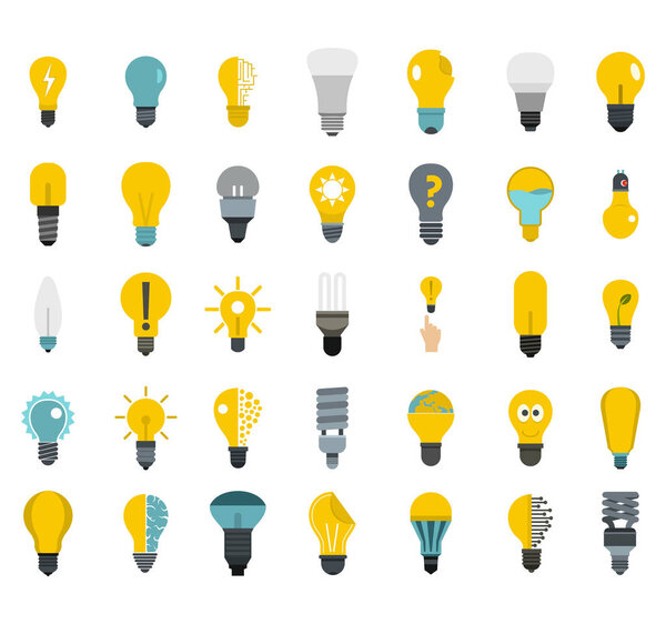 Bulb icon set, flat style