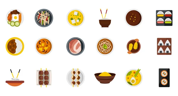 Food on plate icon set, flat style — Stock Vector