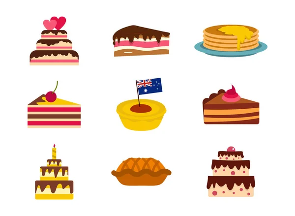 Conjunto de ícones de bolo, estilo plano — Vetor de Stock