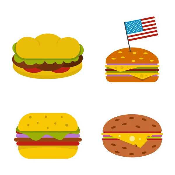 Hamburger Icon Set, flacher Stil — Stockvektor