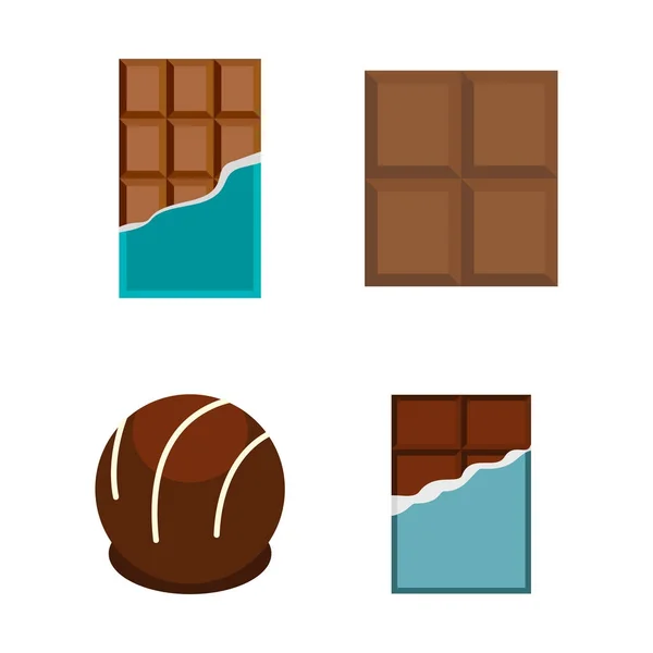 Schokolade Icon Set, flacher Stil — Stockvektor