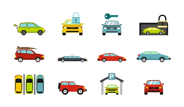 Autók ikon készlet, lapos stílusú — Stock Vector