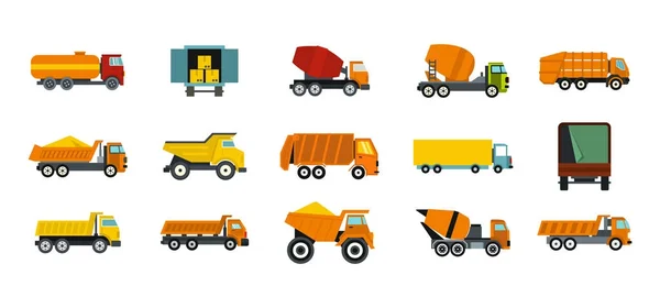 Ensemble icône camion, style plat — Image vectorielle