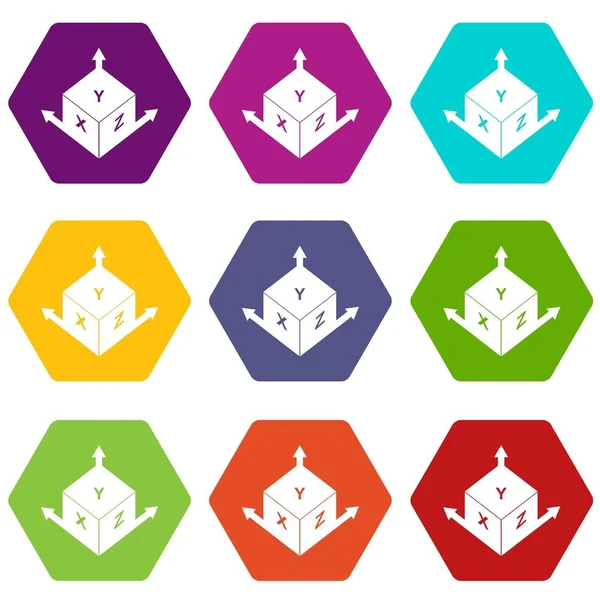 Maßwürfel Quadrat-Symbol setzt Farbe Hexaeder — Stockvektor