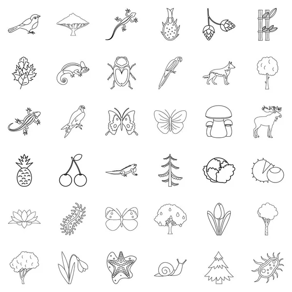 Conjunto de iconos de naturaleza en vivo, estilo de esquema — Vector de stock