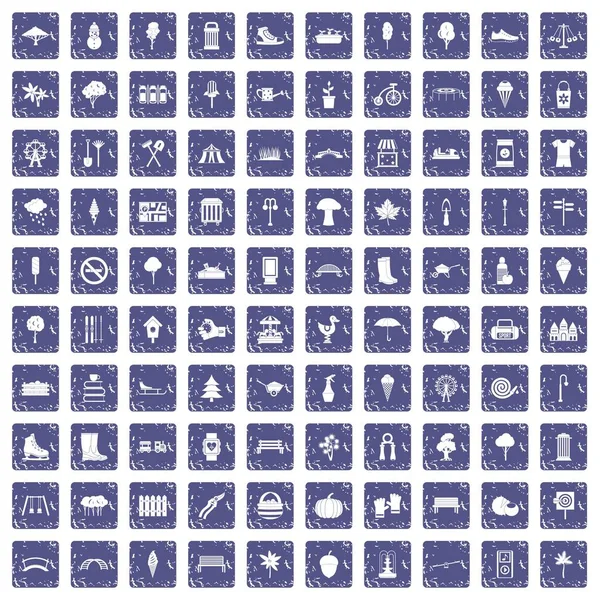 100 icônes du parc ensemble grunge saphir — Image vectorielle