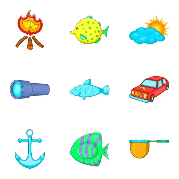 Conjunto de iconos de vida marina, estilo de dibujos animados — Archivo Imágenes Vectoriales