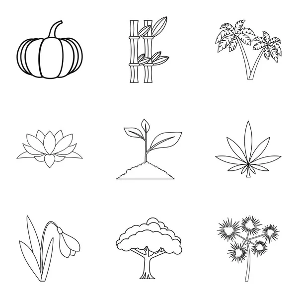 Мир набора иконок растений, стиль набросков — стоковый вектор