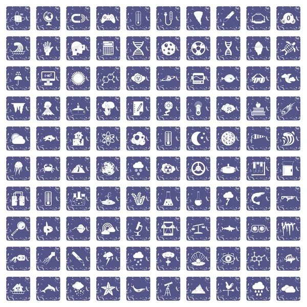 100 の研究アイコン設定グランジ サファイア — ストックベクタ