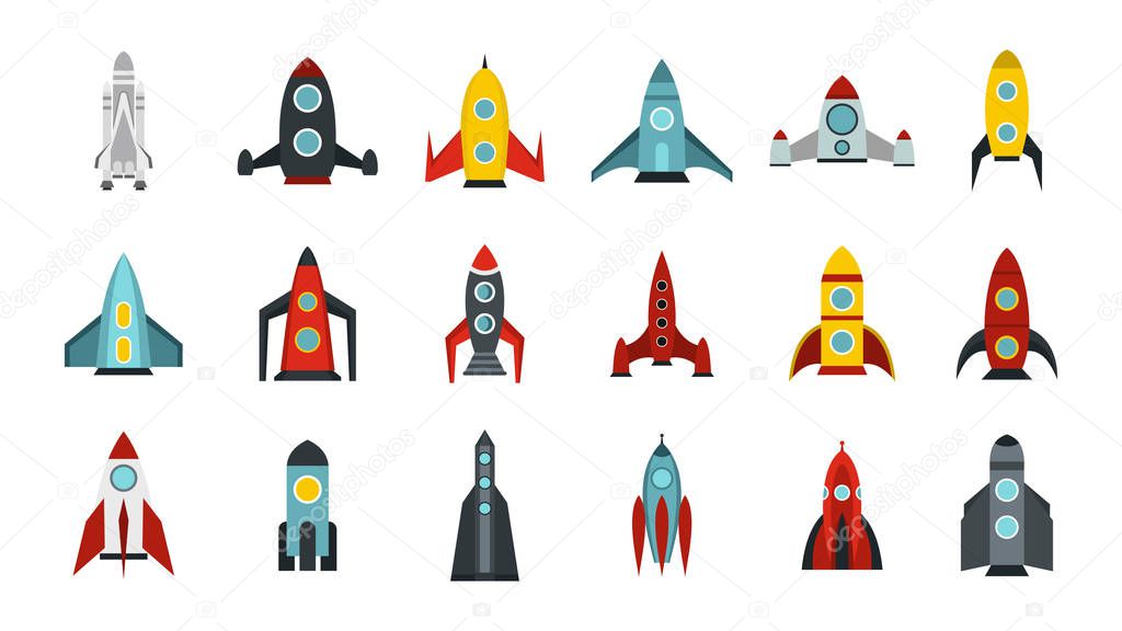 Space ship icon set, flat style