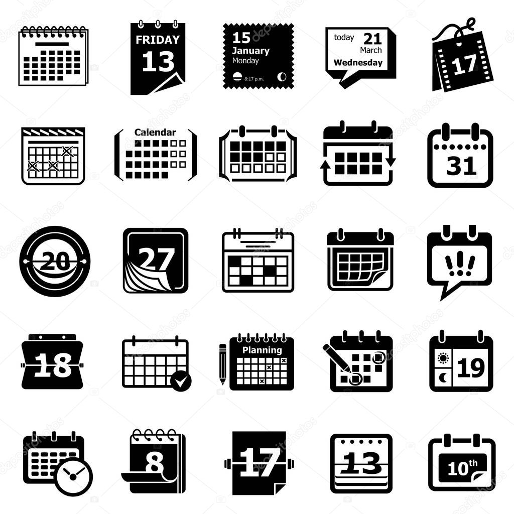 Calendar schedule planner icons set, simple style