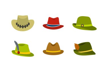 Panama hat icon set, flat style clipart