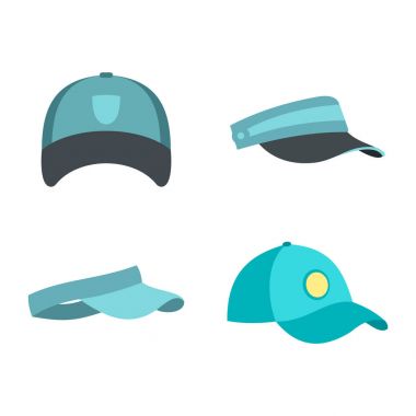 Beyzbol şapkası Icon set, düz stil