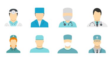 Doktor avatar simge seti, düz stil