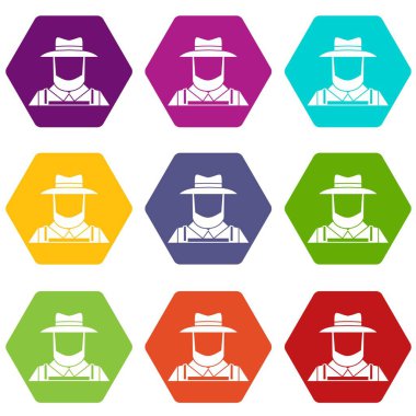 Renk altı yüzlü çiftçi Icon set