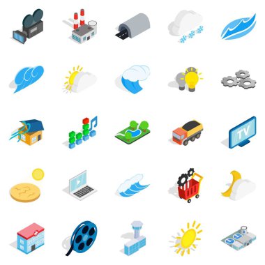 Enerji krizi Icons set, izometrik stili