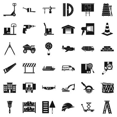 Mafsallı kamyon Icons set, basit tarzı