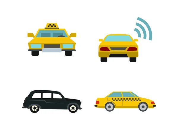 Conjunto de ícone de carro de táxi, estilo plano —  Vetores de Stock