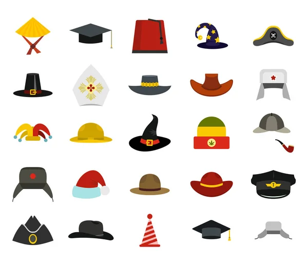 Conjunto de iconos de sombrero, estilo plano — Vector de stock