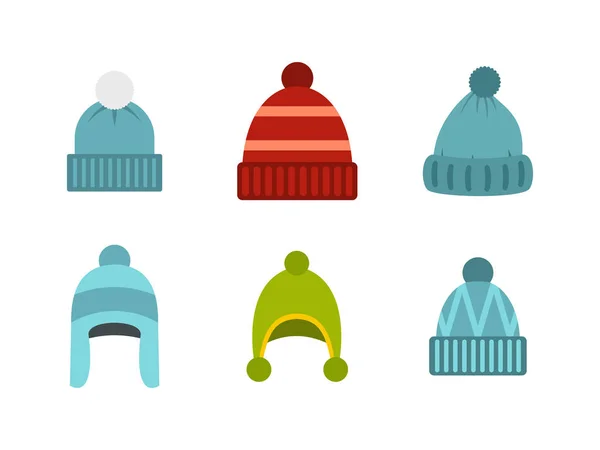 Conjunto de iconos de gorro, estilo plano — Archivo Imágenes Vectoriales