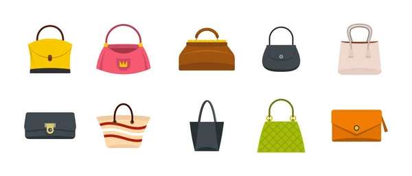 Набір значків жіночої сумки, плоский стиль — стоковий вектор