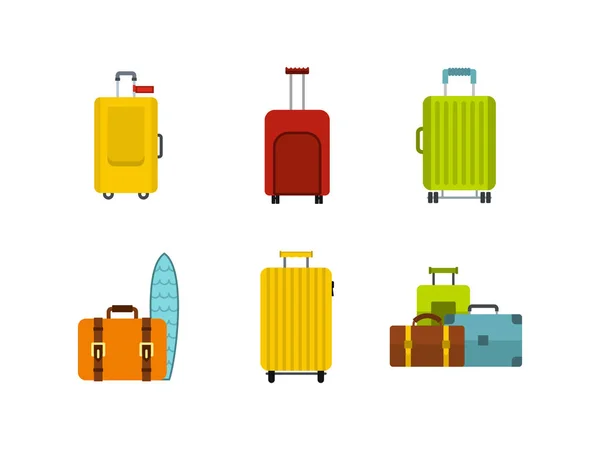 Travel táska ikon készlet, lapos stílusú — Stock Vector