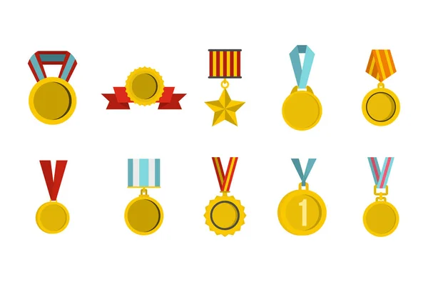 Conjunto de ícones de medalha de ouro, estilo plano —  Vetores de Stock