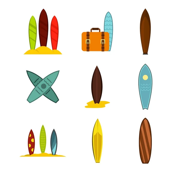 Conjunto de iconos de tabla de surf, estilo plano — Vector de stock